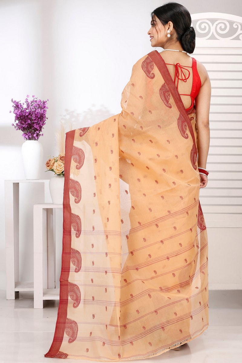 Cream Pure Cotton Epto Shonko Tant Saree (1476)