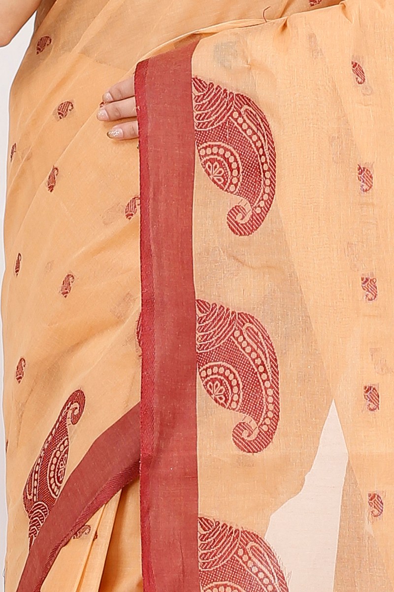 Cream Pure Cotton Epto Shonko Tant Saree (1476)