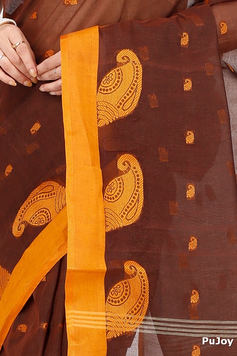 Brown Pure Cotton Epto Shonko Tant Saree (1477)