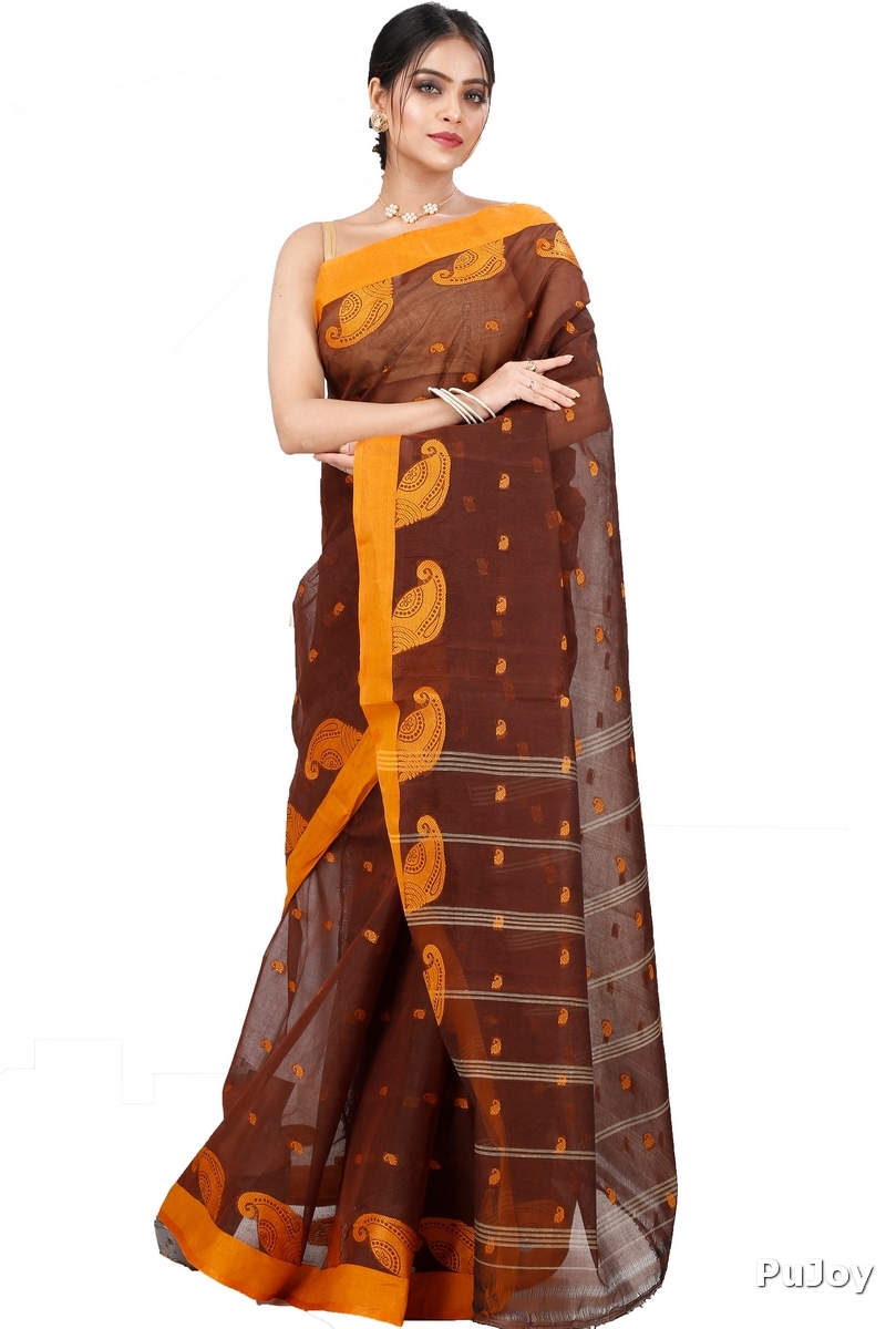 Brown Pure Cotton Epto Shonko Tant Saree (1477)