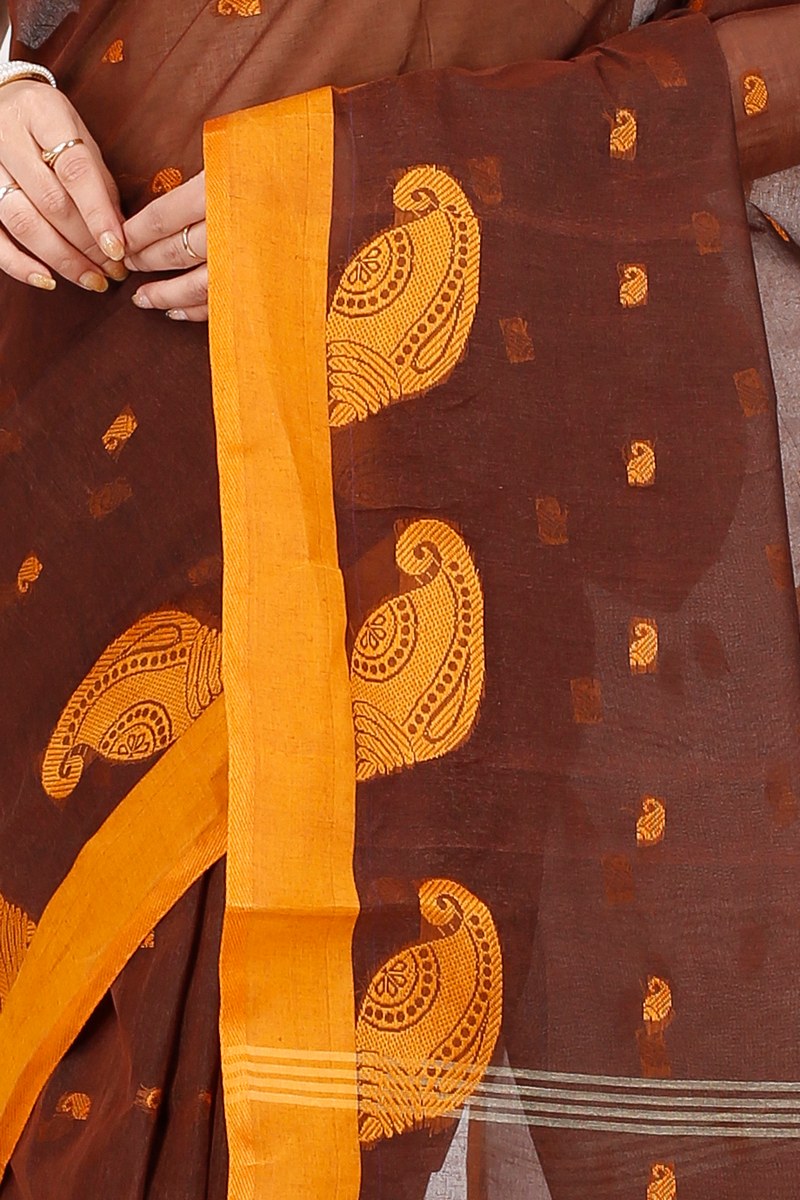 Brown Pure Cotton Epto Shonko Tant Saree (1477)