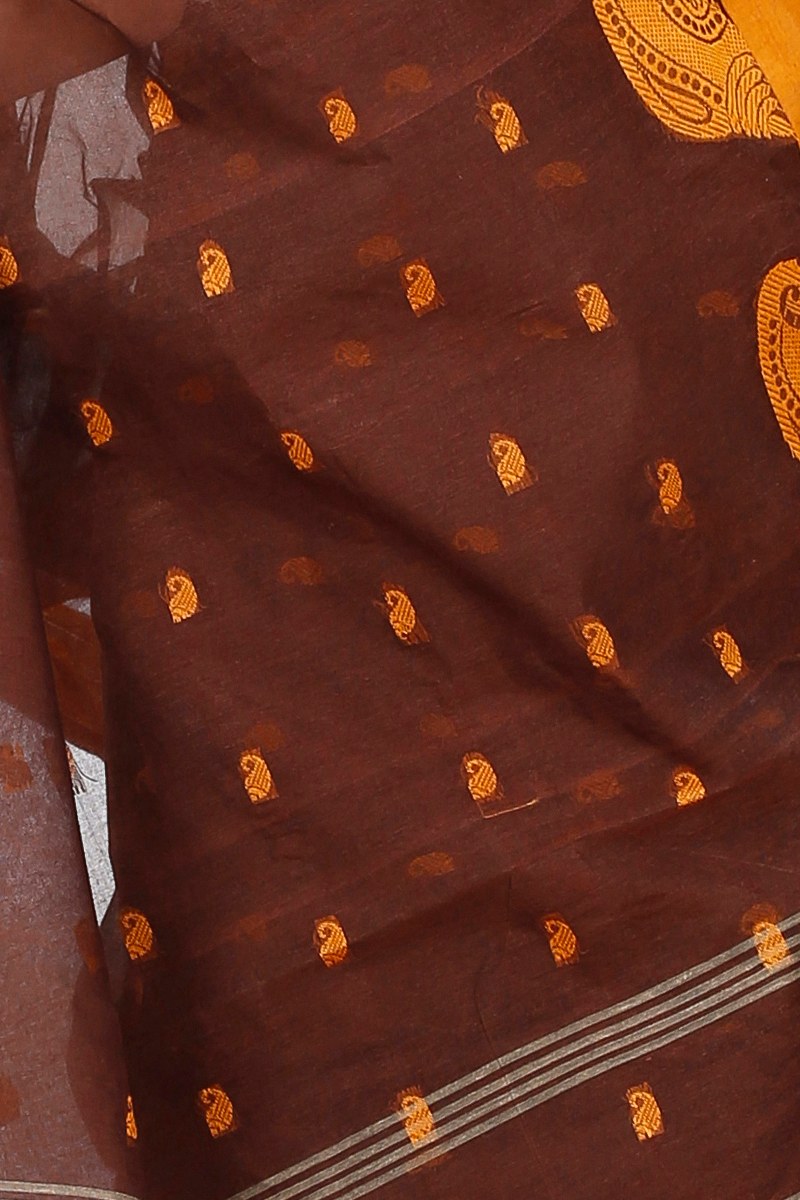 Brown Pure Cotton Epto Shonko Tant Saree (1477)