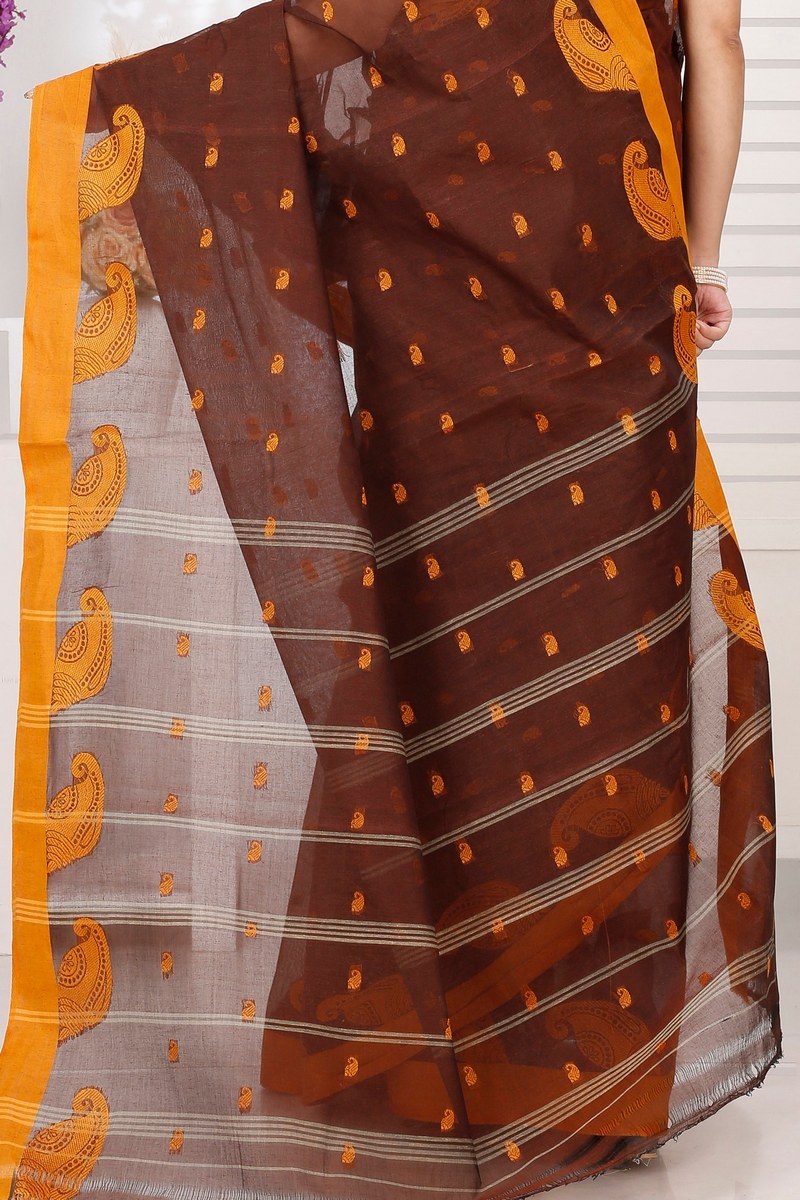 Brown Pure Cotton Epto Shonko Tant Saree (1477)