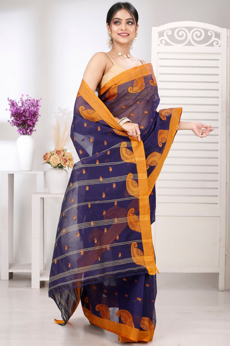 Naby Blue Pure Cotton Epto Shonko Tant Saree (1478)