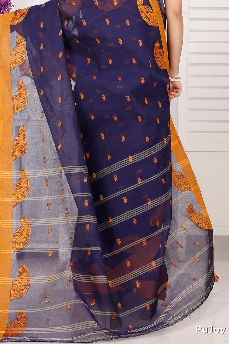 Naby Blue Pure Cotton Epto Shonko Tant Saree (1478)