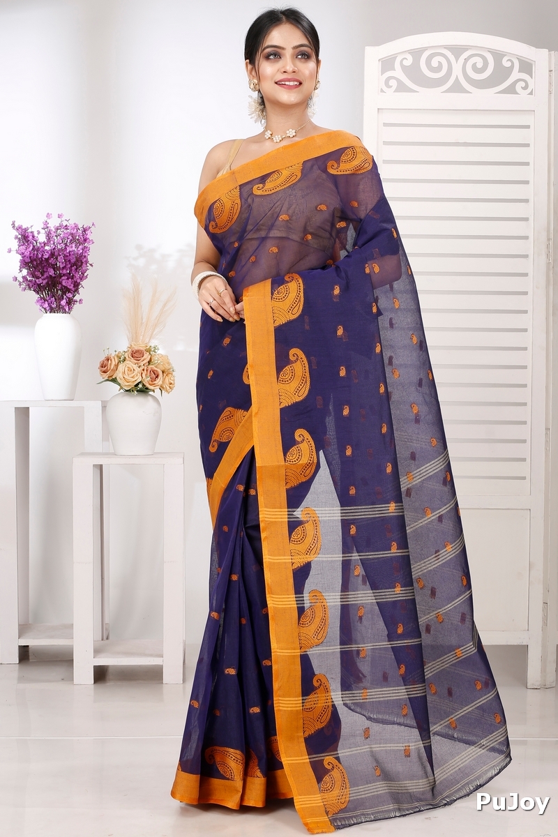 Naby Blue Pure Cotton Epto Shonko Tant Saree (1478)