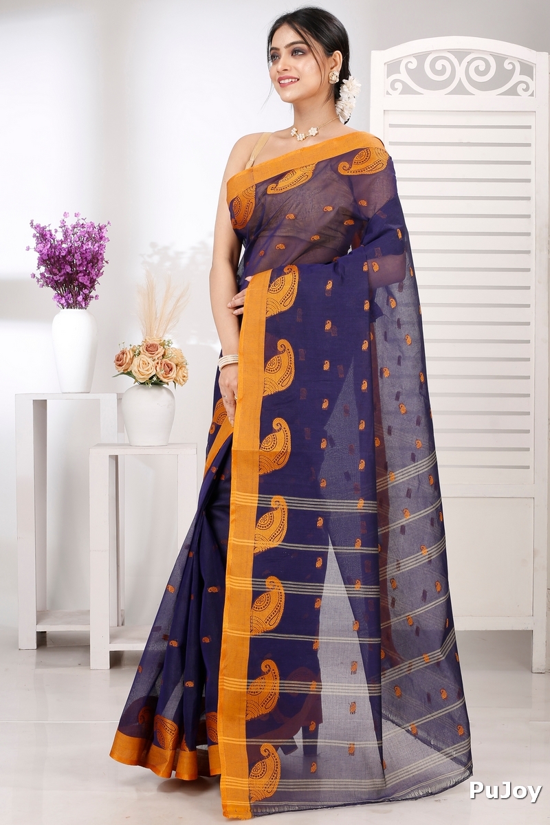 Naby Blue Pure Cotton Epto Shonko Tant Saree (1478)
