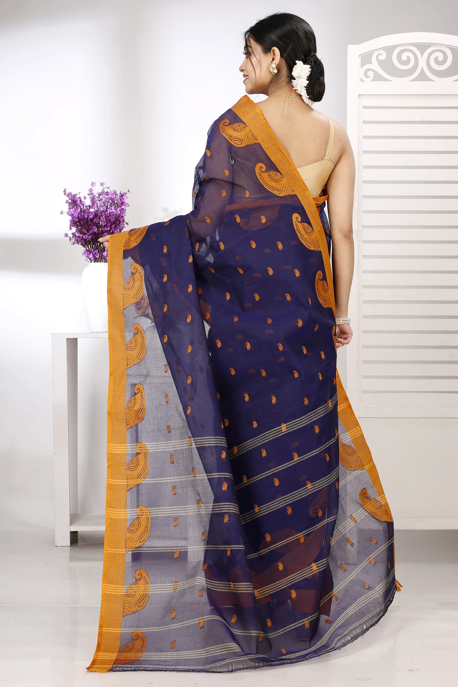 Naby Blue Pure Cotton Epto Shonko Tant Saree (1478)