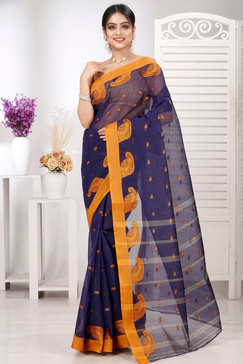 Naby Blue Pure Cotton Epto Shonko Tant Saree (1478)