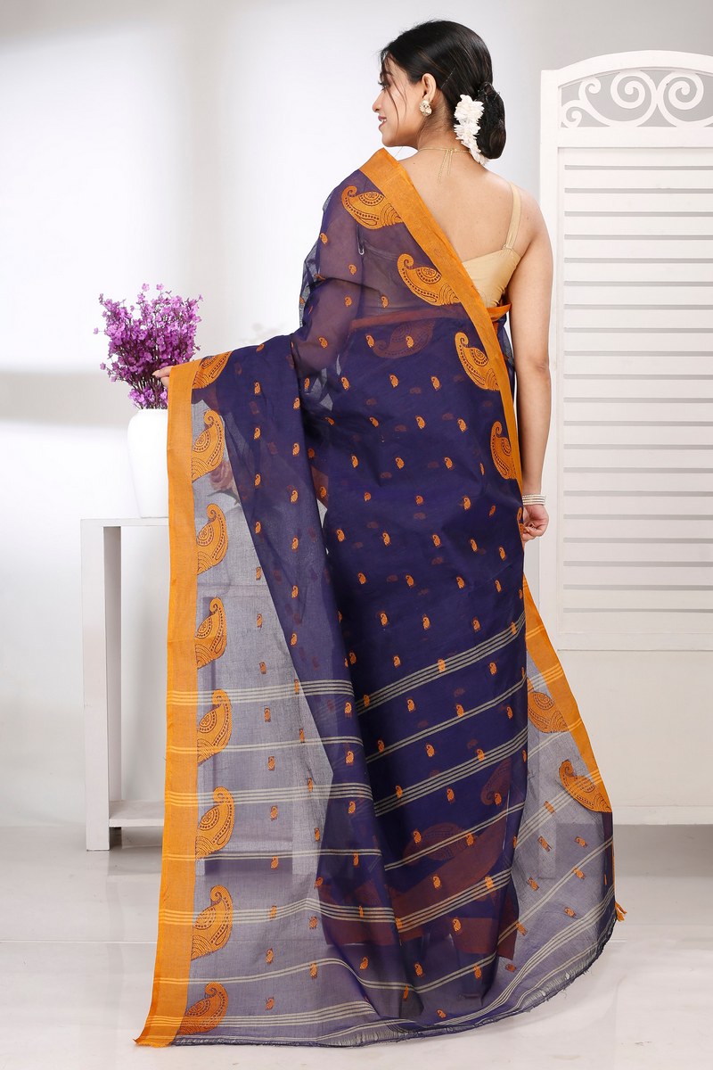 Naby Blue Pure Cotton Epto Shonko Tant Saree (1478)