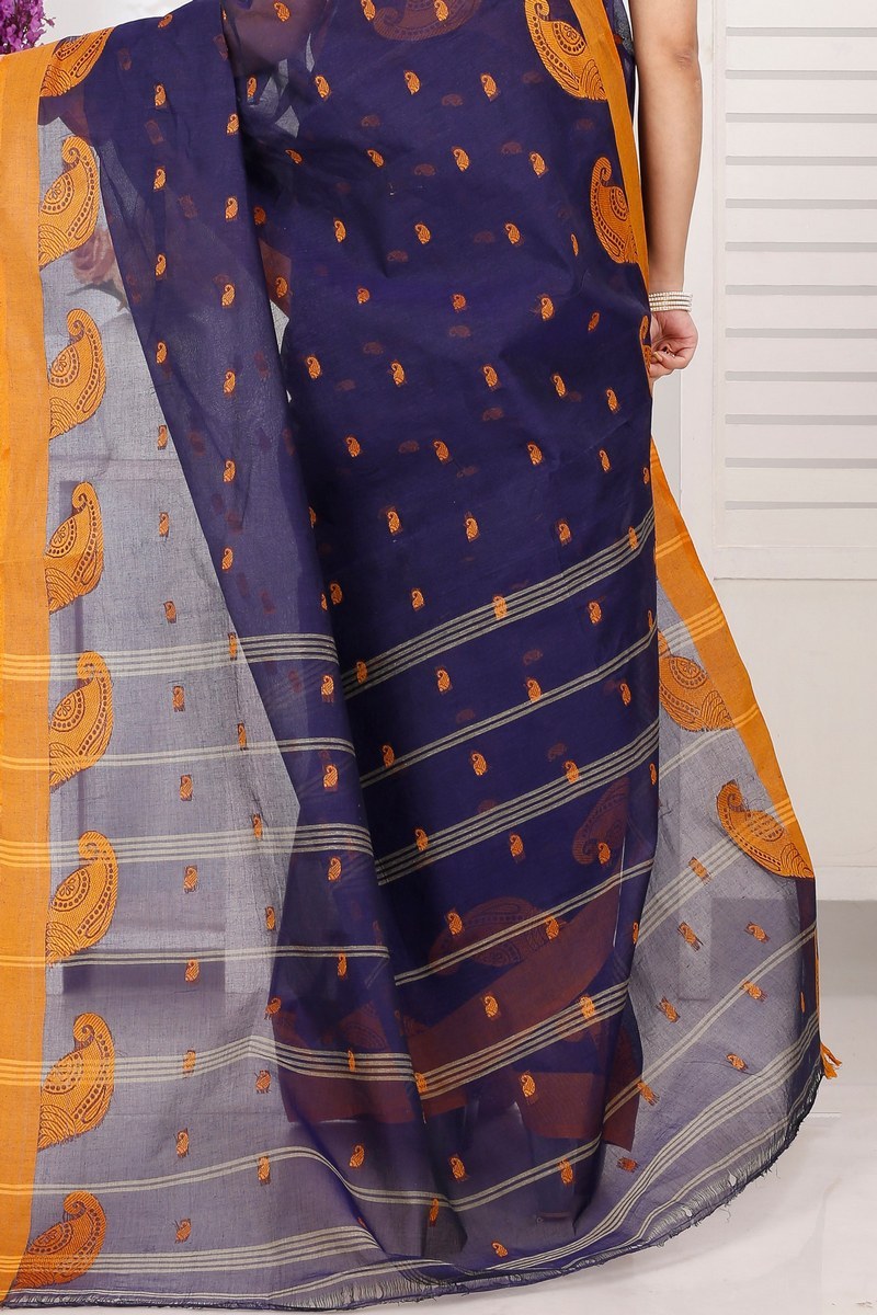 Naby Blue Pure Cotton Epto Shonko Tant Saree (1478)