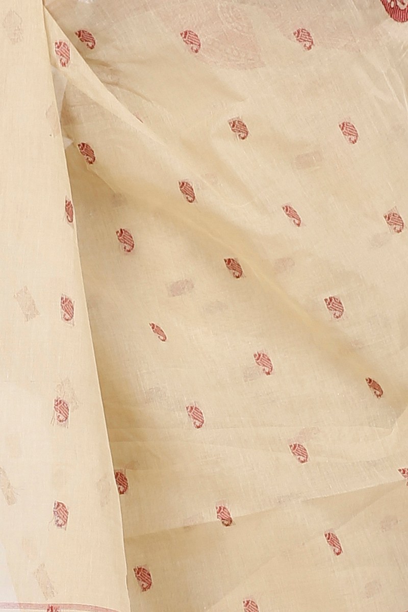 Off-White Pure Cotton Epto Shonko Tant Saree (1480)