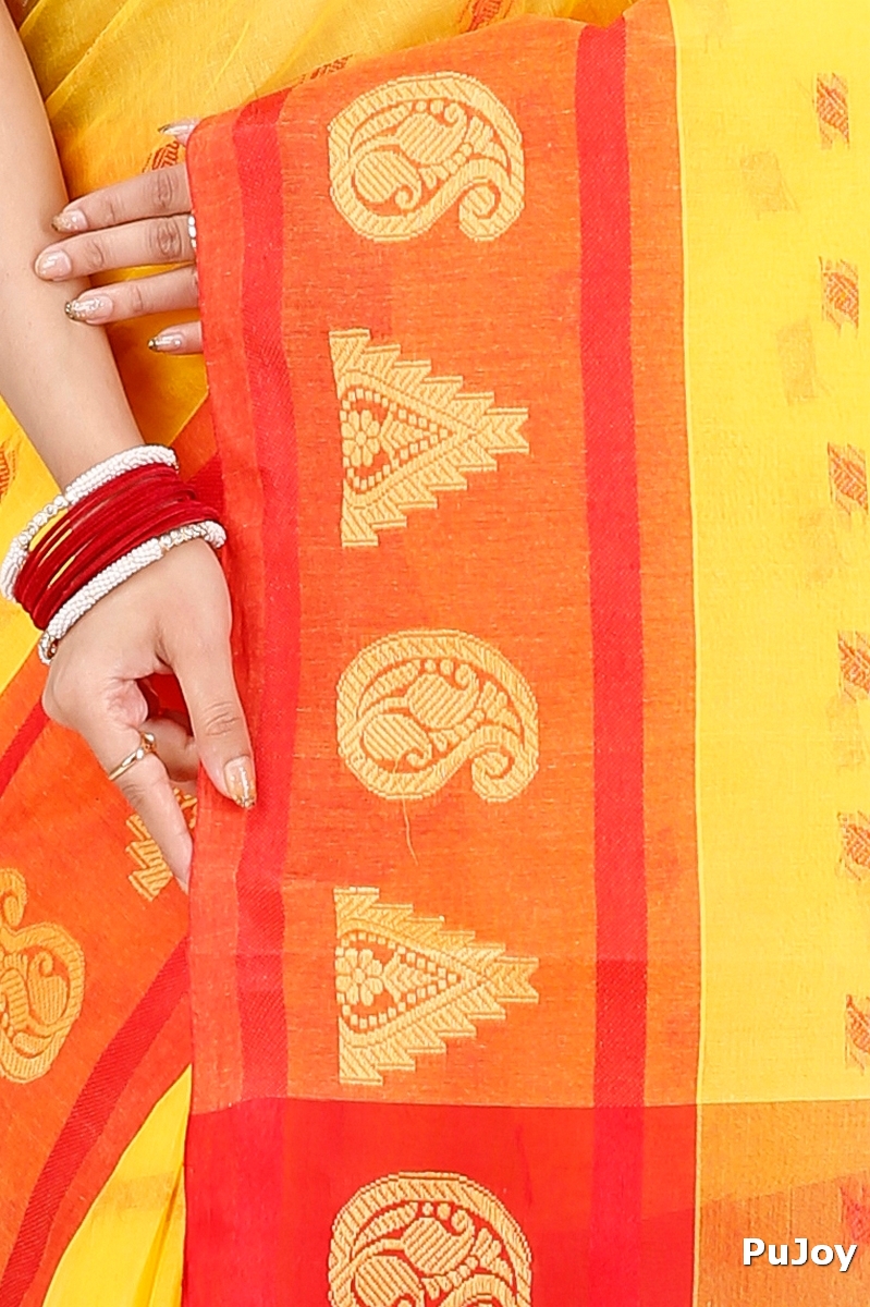 Yellow Pure Cotton Emma Border Tant Saree (1481)