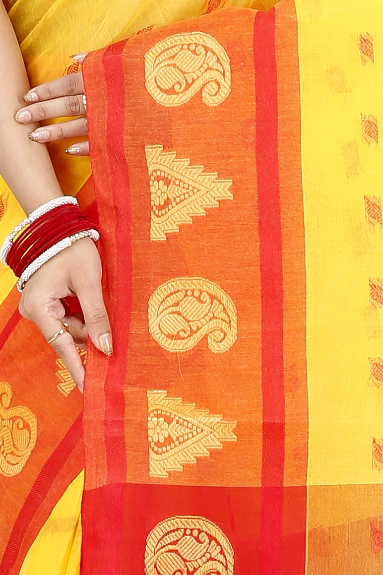 Yellow Pure Cotton Emma Border Tant Saree (1481)