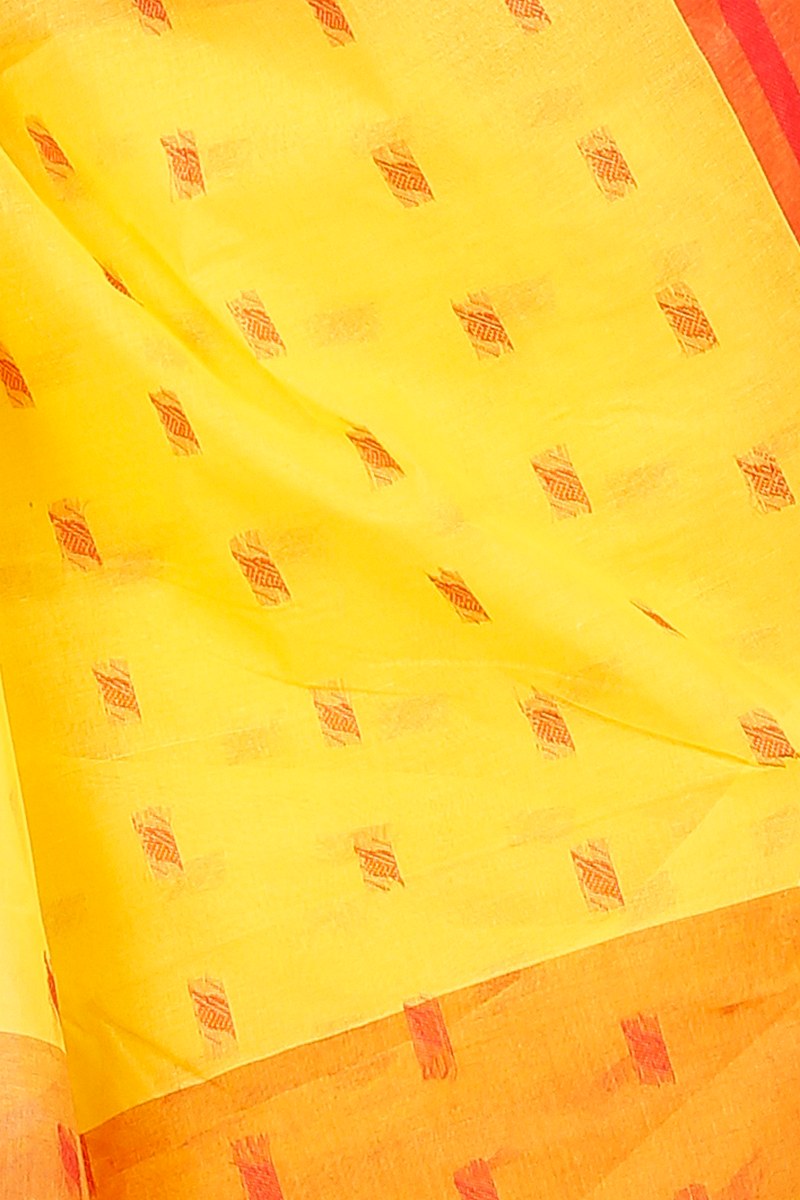 Yellow Pure Cotton Emma Border Tant Saree (1481)