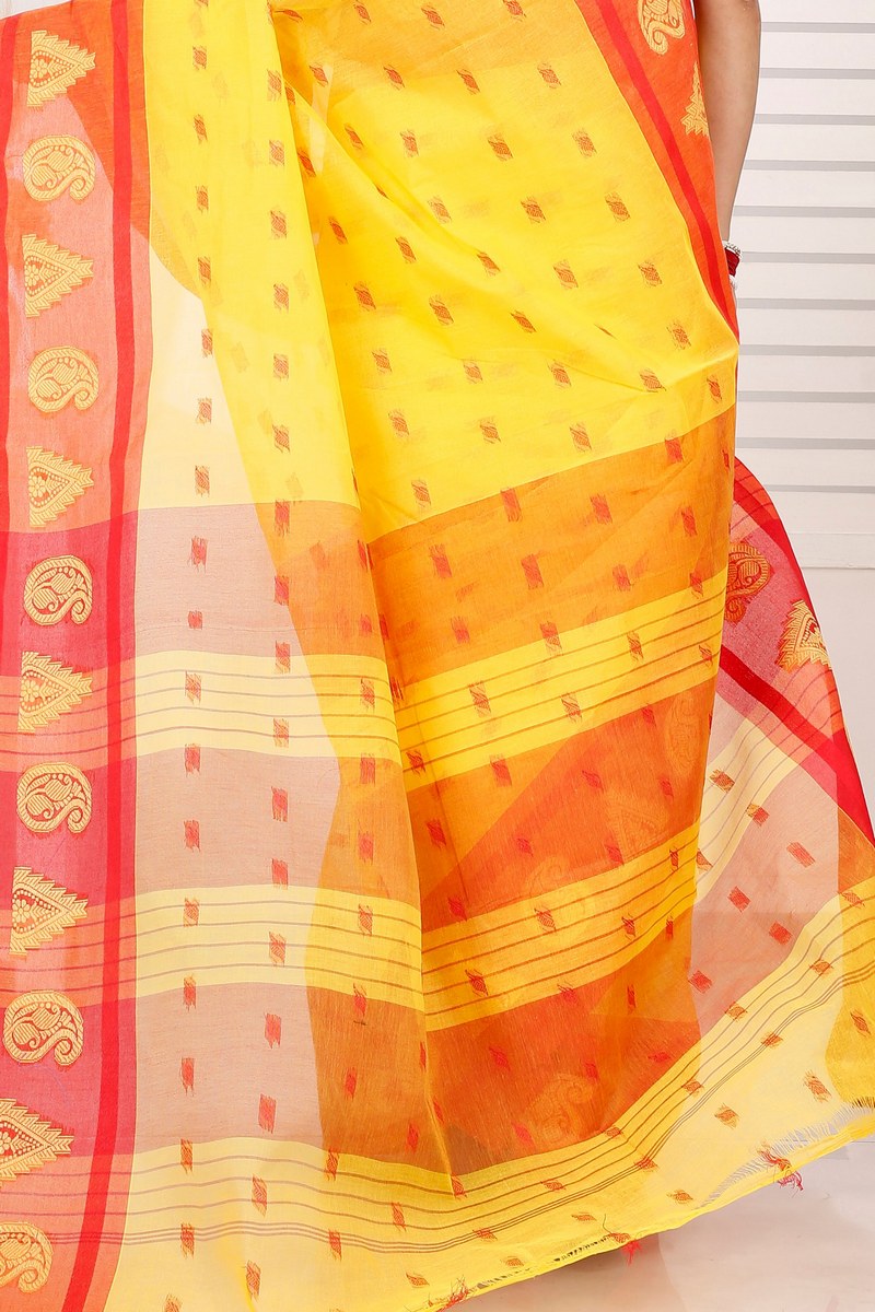 Yellow Pure Cotton Emma Border Tant Saree (1481)