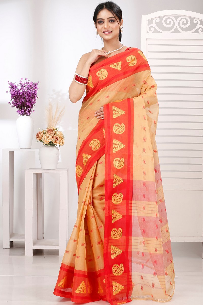 Light Yellow Pure Cotton Emma Border Tant Saree (1482)