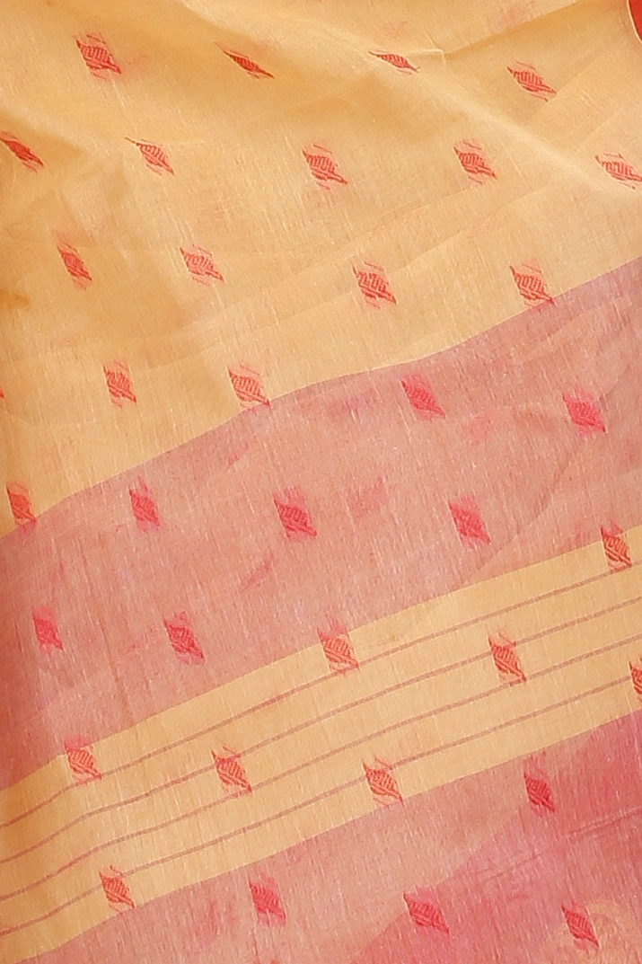 Light Yellow Pure Cotton Emma Border Tant Saree (1482)