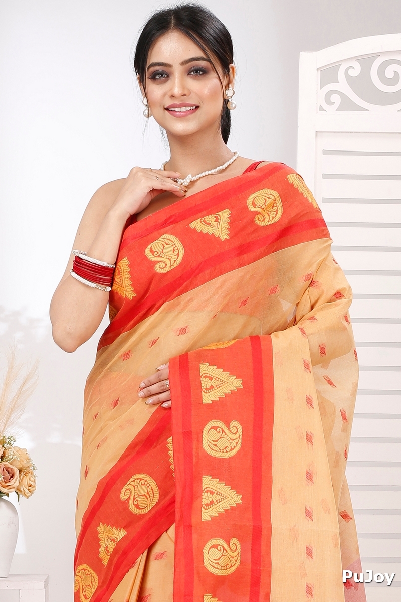 Light Yellow Pure Cotton Emma Border Tant Saree (1482)