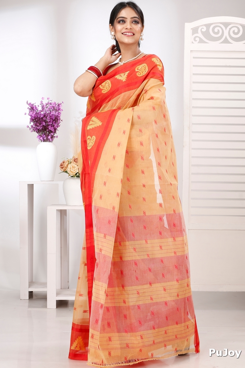 Light Yellow Pure Cotton Emma Border Tant Saree (1482)