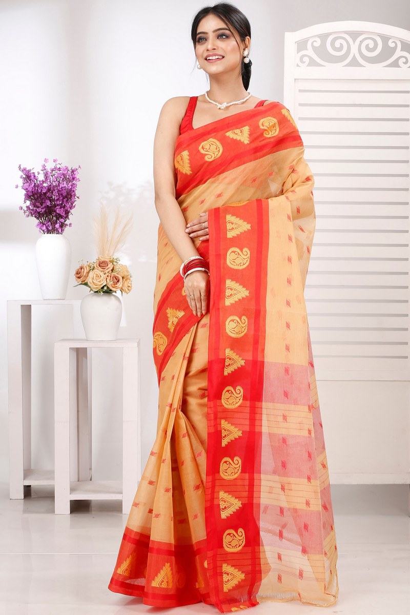 Light Yellow Pure Cotton Emma Border Tant Saree (1482)