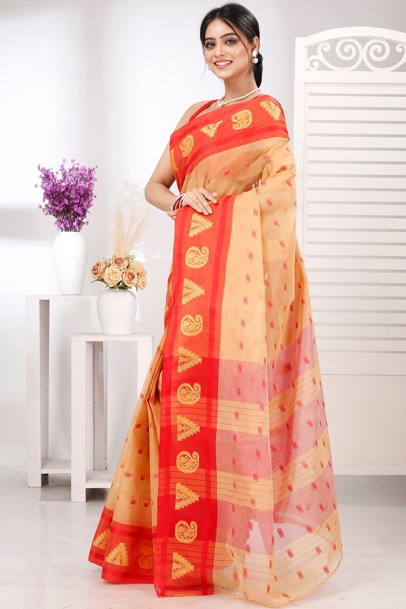 Light Yellow Pure Cotton Emma Border Tant Saree (1482)