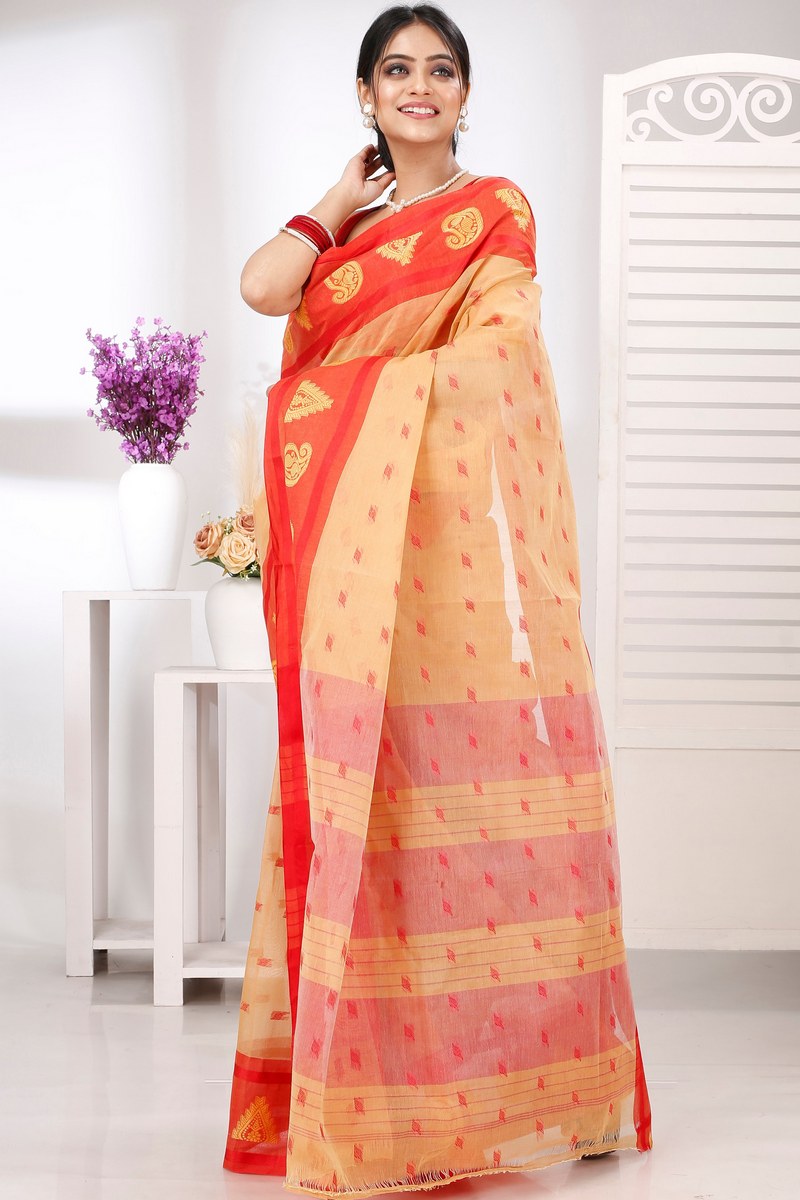 Light Yellow Pure Cotton Emma Border Tant Saree (1482)