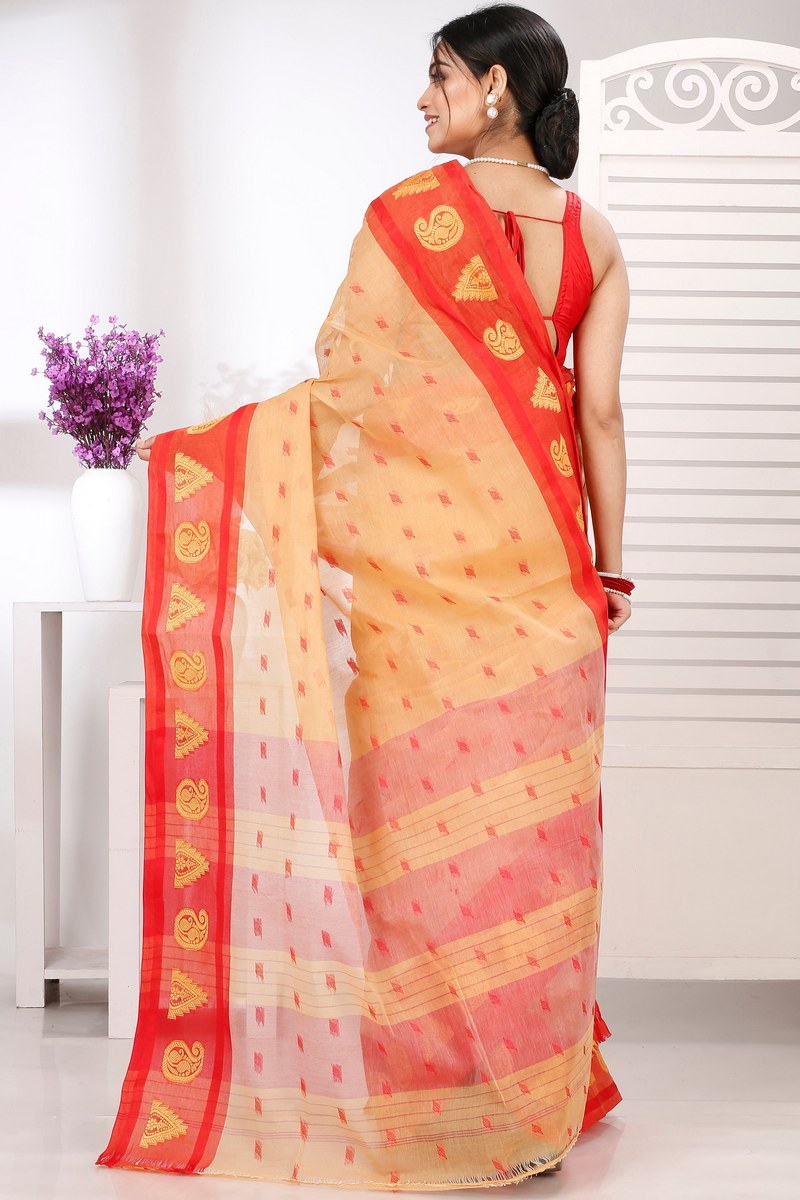 Light Yellow Pure Cotton Emma Border Tant Saree (1482)