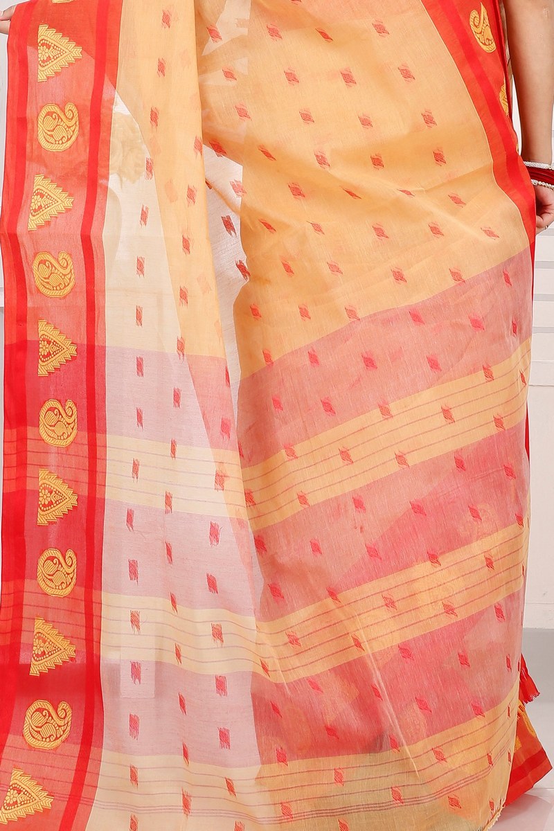 Light Yellow Pure Cotton Emma Border Tant Saree (1482)