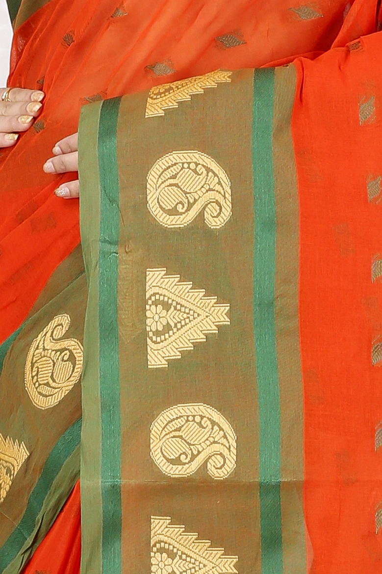 Orange Pure Cotton Emma Border Tant Saree (1484)