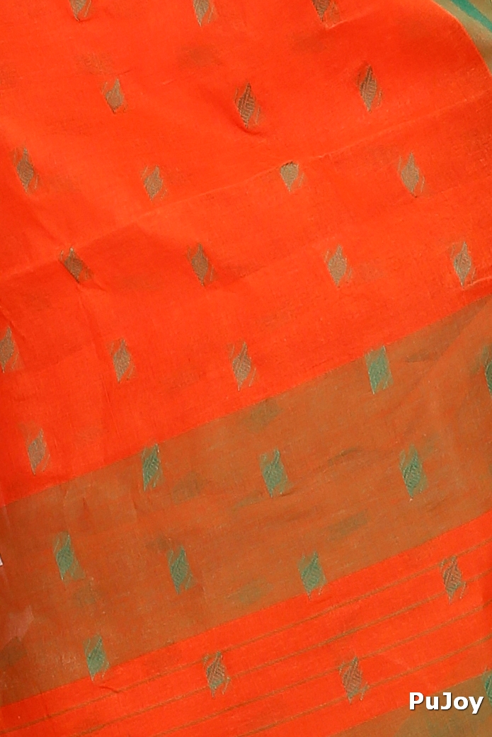 Orange Pure Cotton Emma Border Tant Saree (1484)