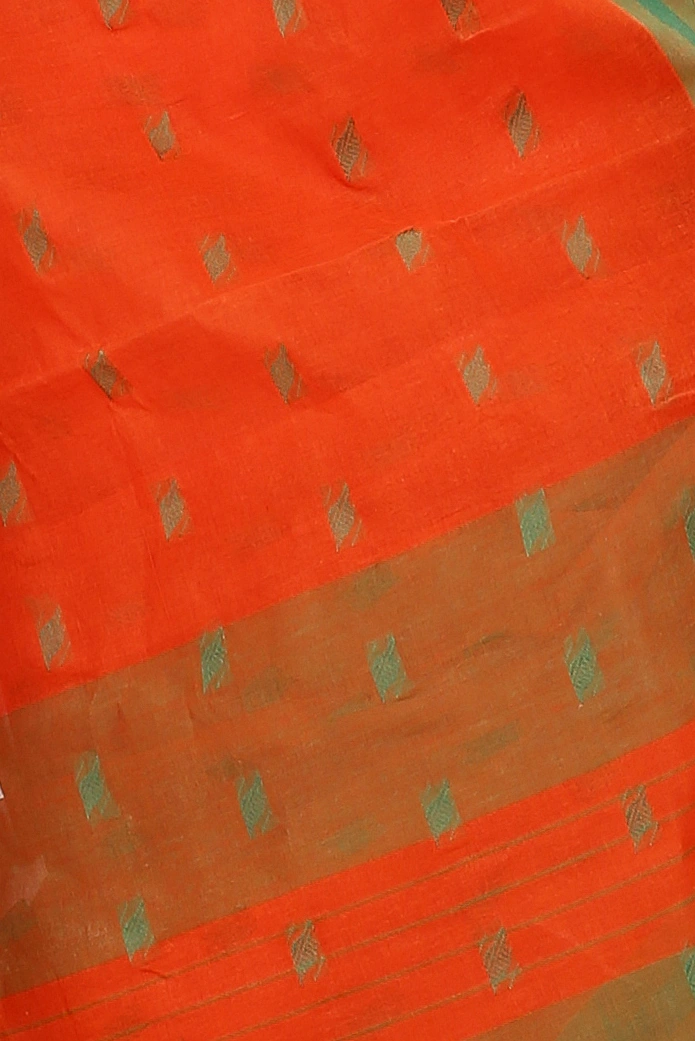Orange Pure Cotton Emma Border Tant Saree (1484)