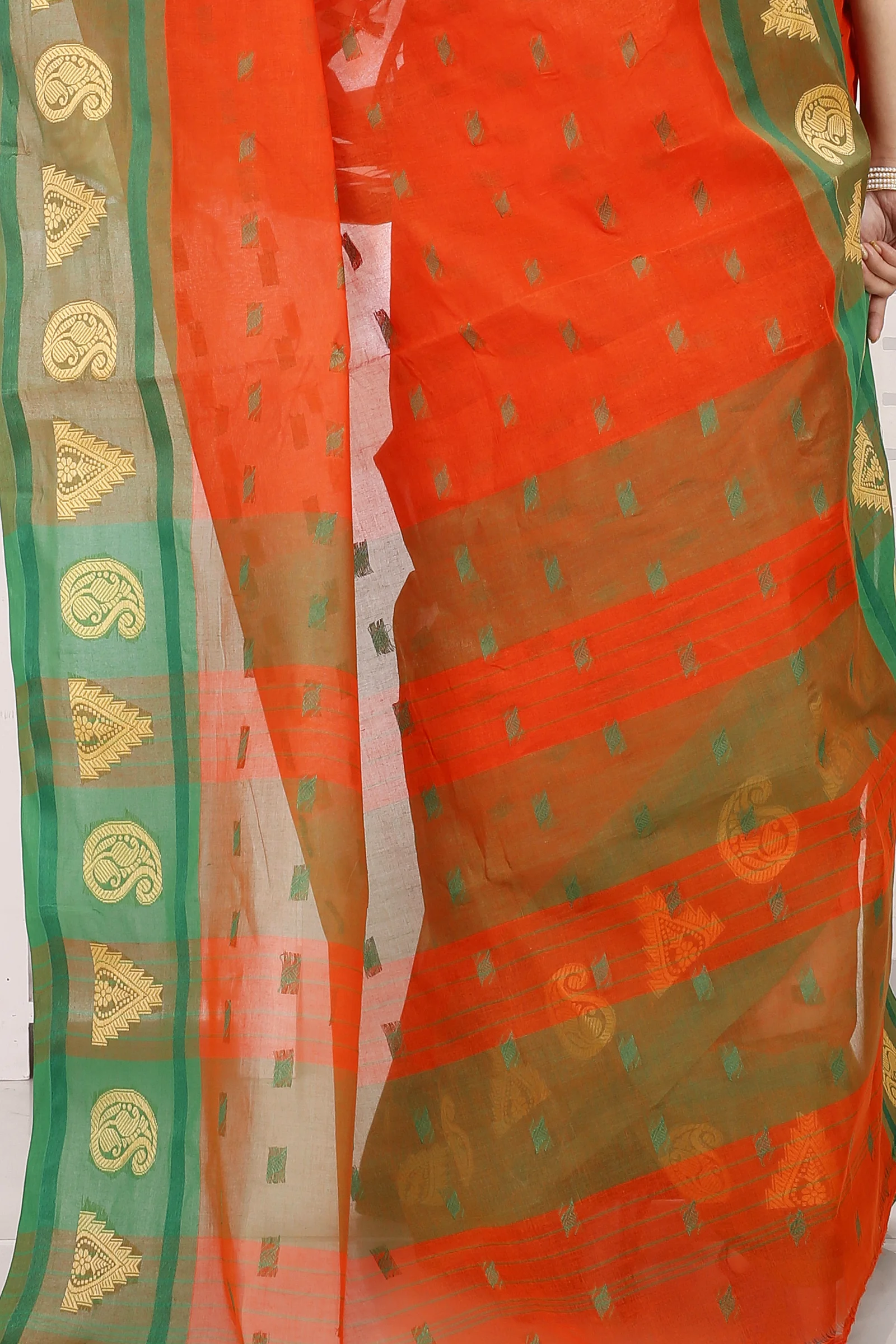 Orange Pure Cotton Emma Border Tant Saree (1484)