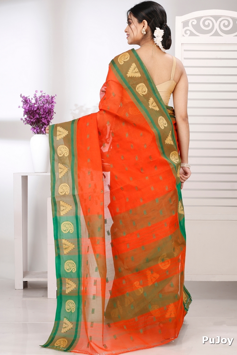 Orange Pure Cotton Emma Border Tant Saree (1484)