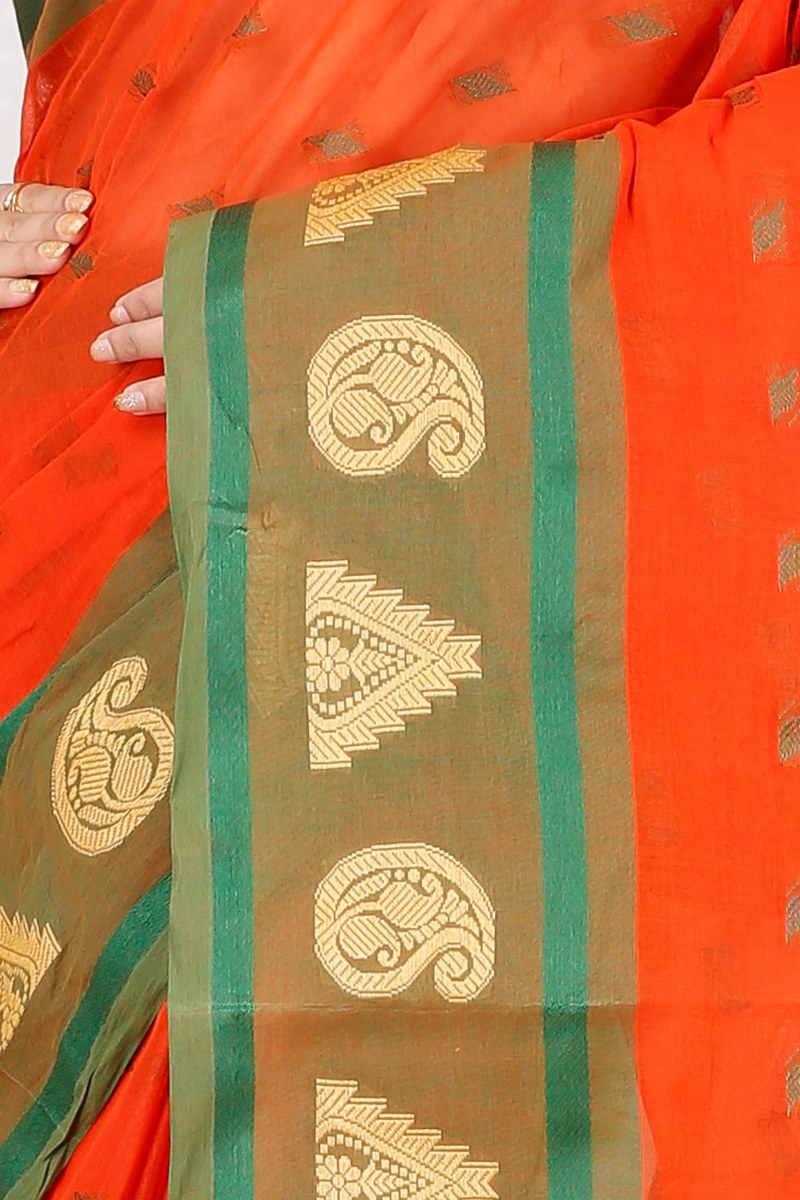 Orange Pure Cotton Emma Border Tant Saree (1484)