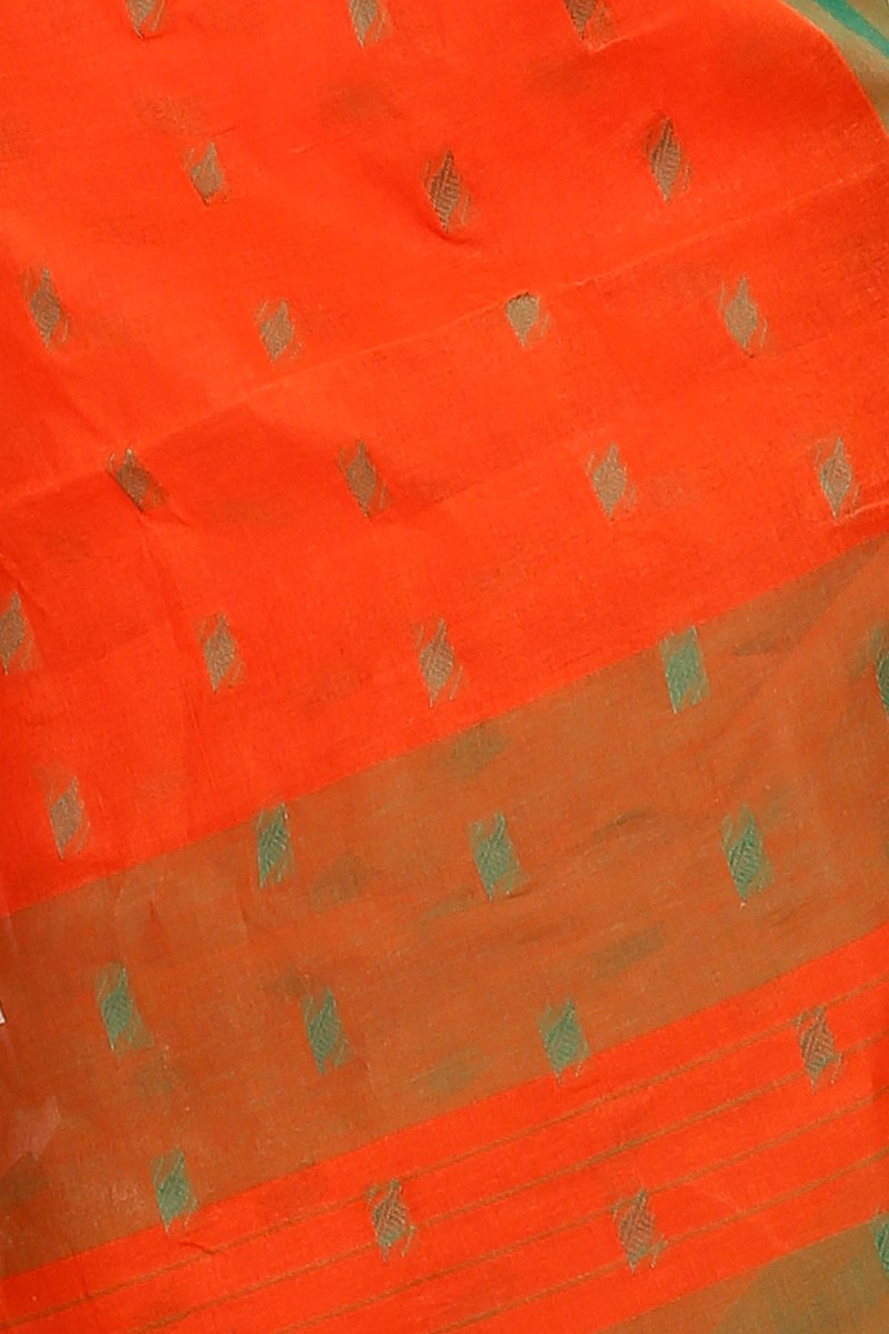 Orange Pure Cotton Emma Border Tant Saree (1484)
