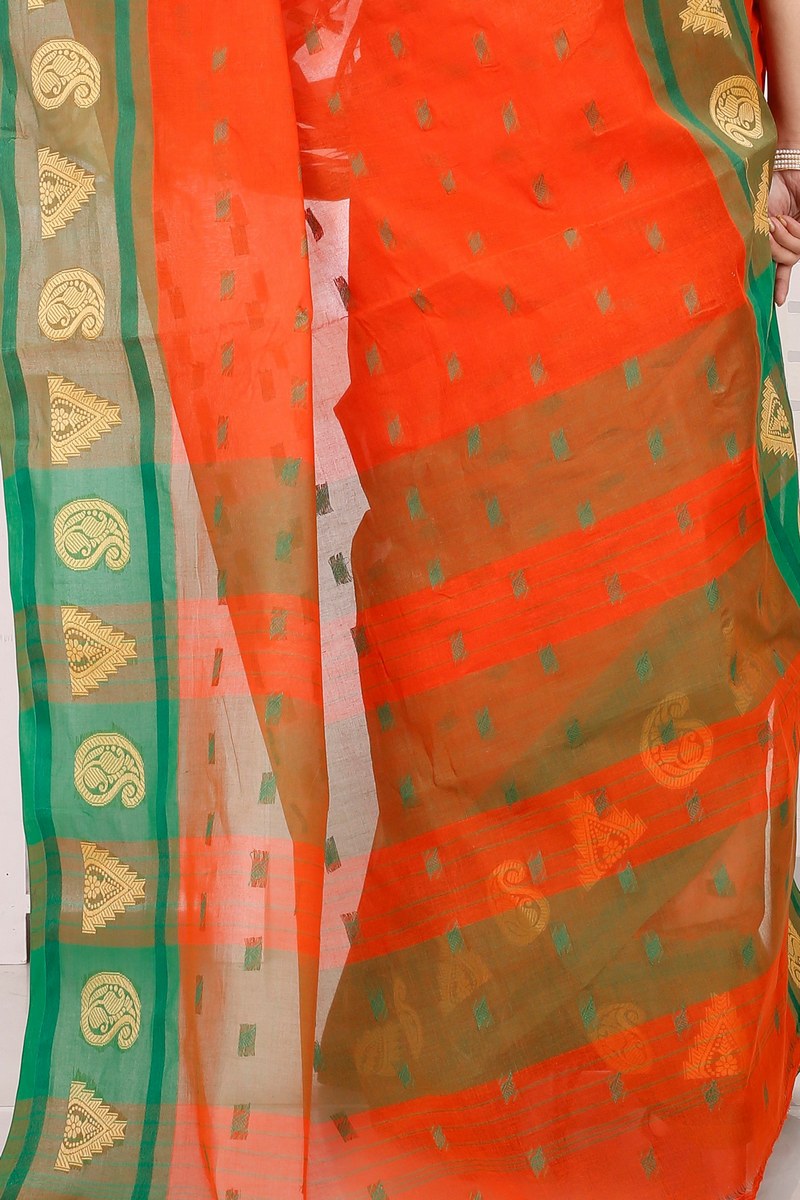 Orange Pure Cotton Emma Border Tant Saree (1484)