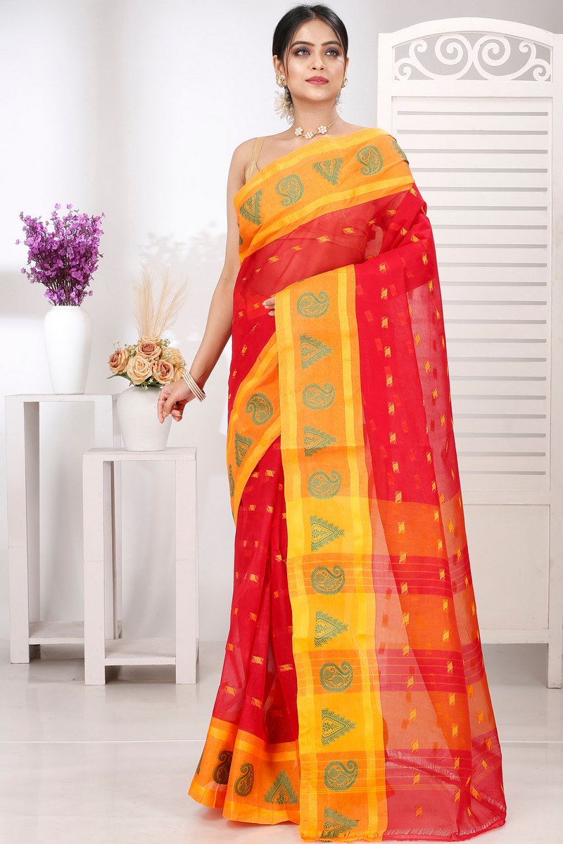 Red Pure Cotton Emma Border Tant Saree (1485)