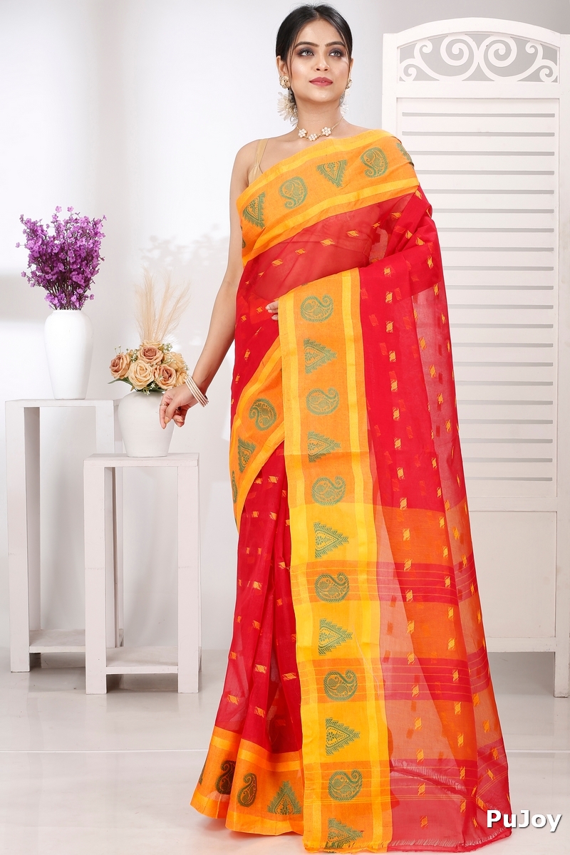 Red Pure Cotton Emma Border Tant Saree (1485)