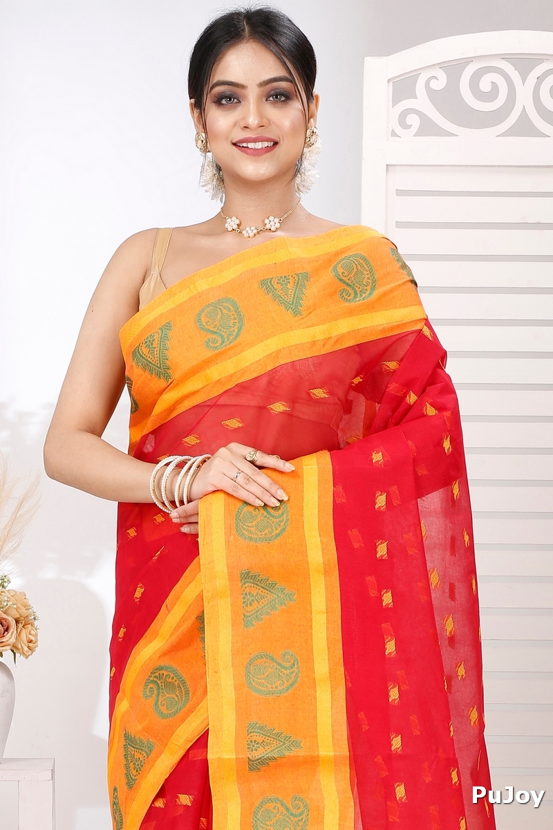 Red Pure Cotton Emma Border Tant Saree (1485)
