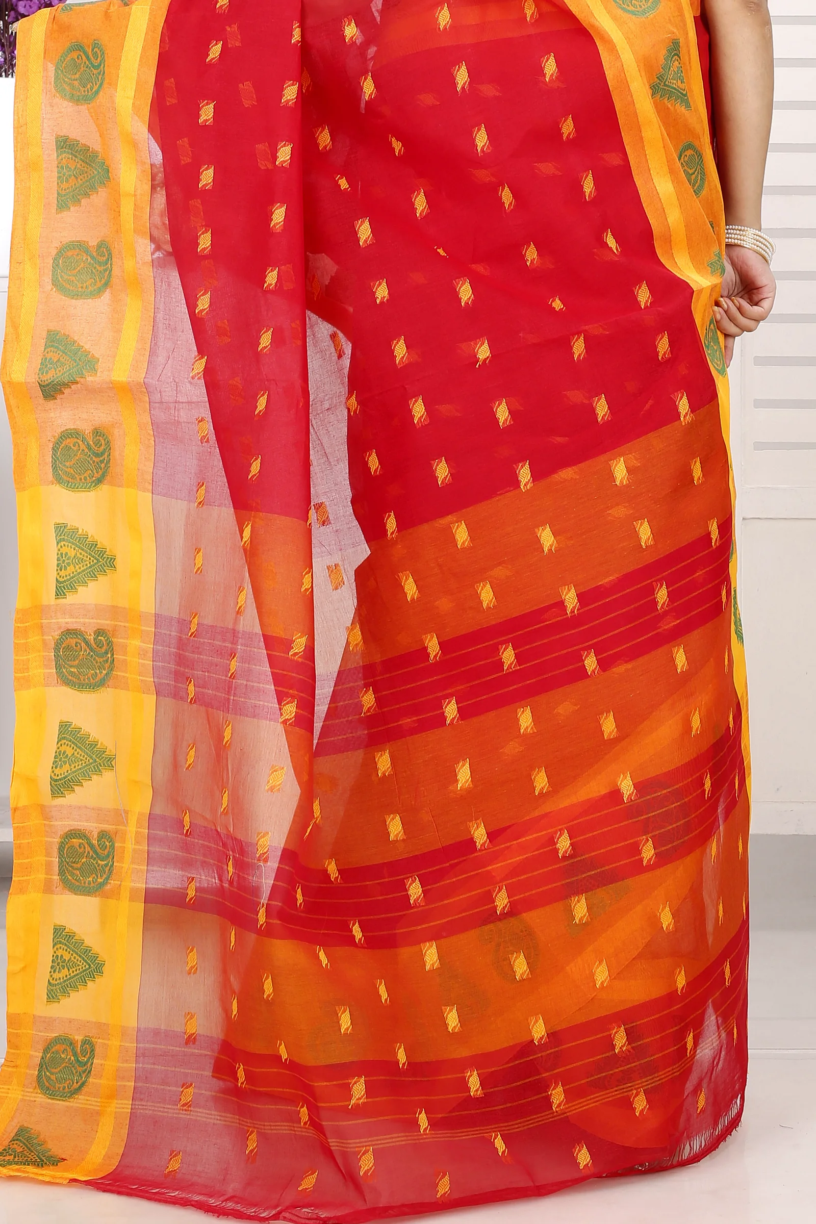 Red Pure Cotton Emma Border Tant Saree (1485)