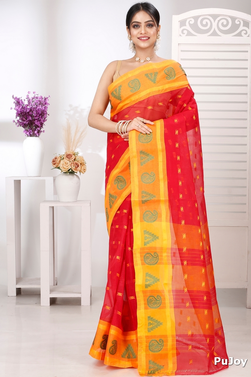 Red Pure Cotton Emma Border Tant Saree (1485)