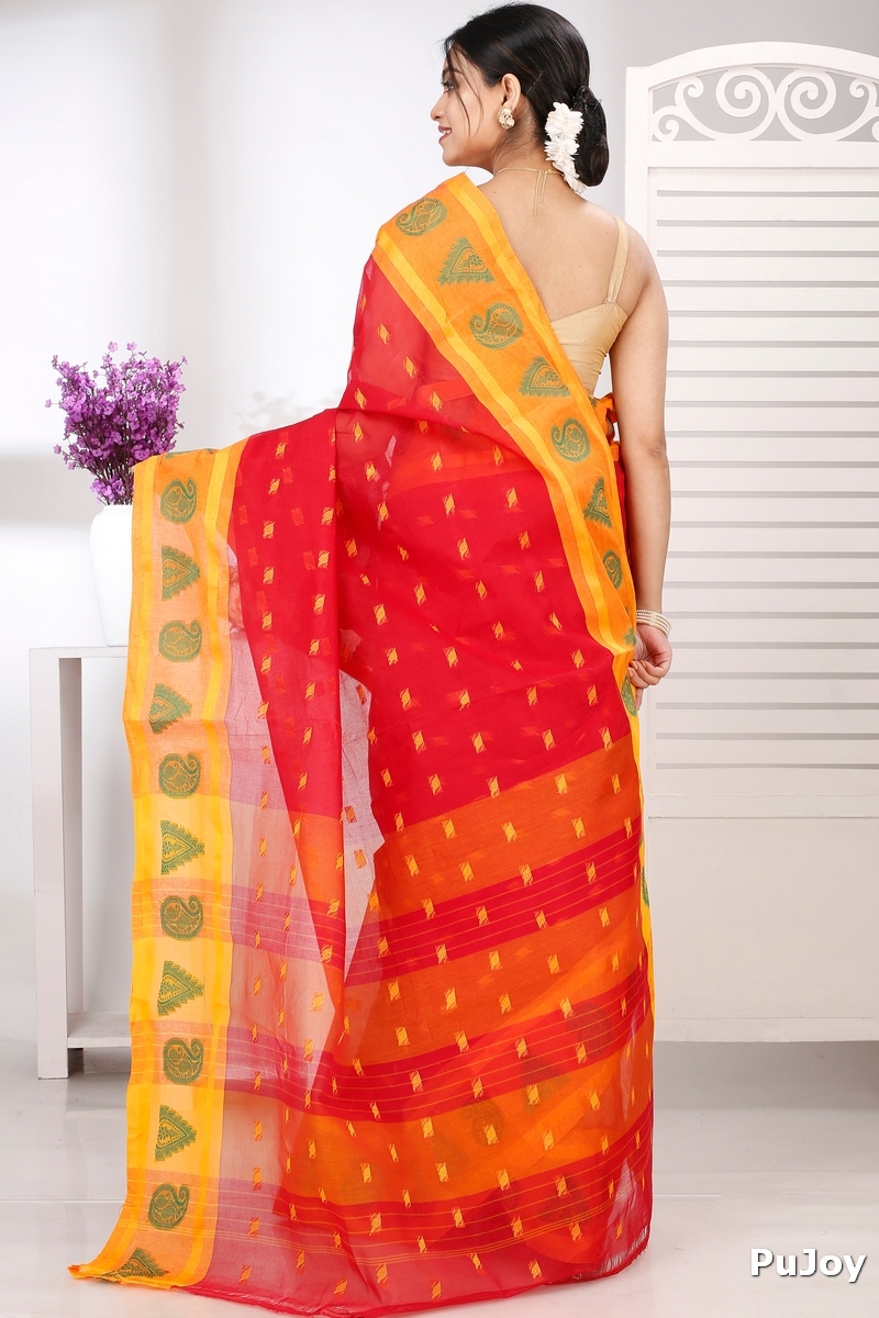 Red Pure Cotton Emma Border Tant Saree (1485)