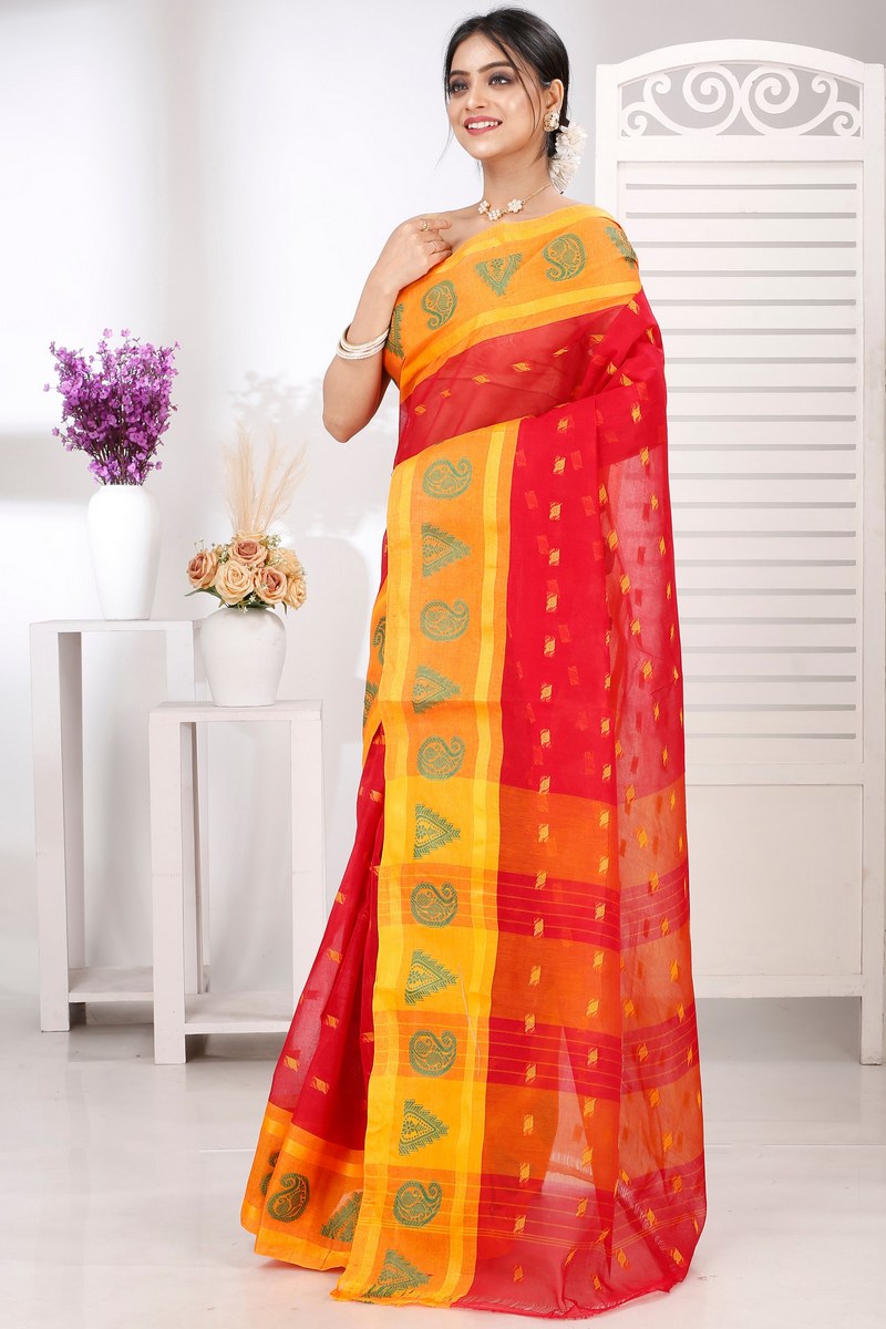 Red Pure Cotton Emma Border Tant Saree (1485)