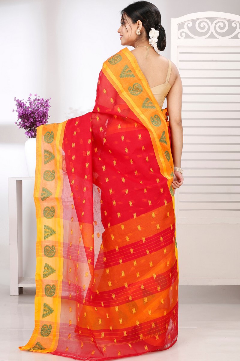 Red Pure Cotton Emma Border Tant Saree (1485)
