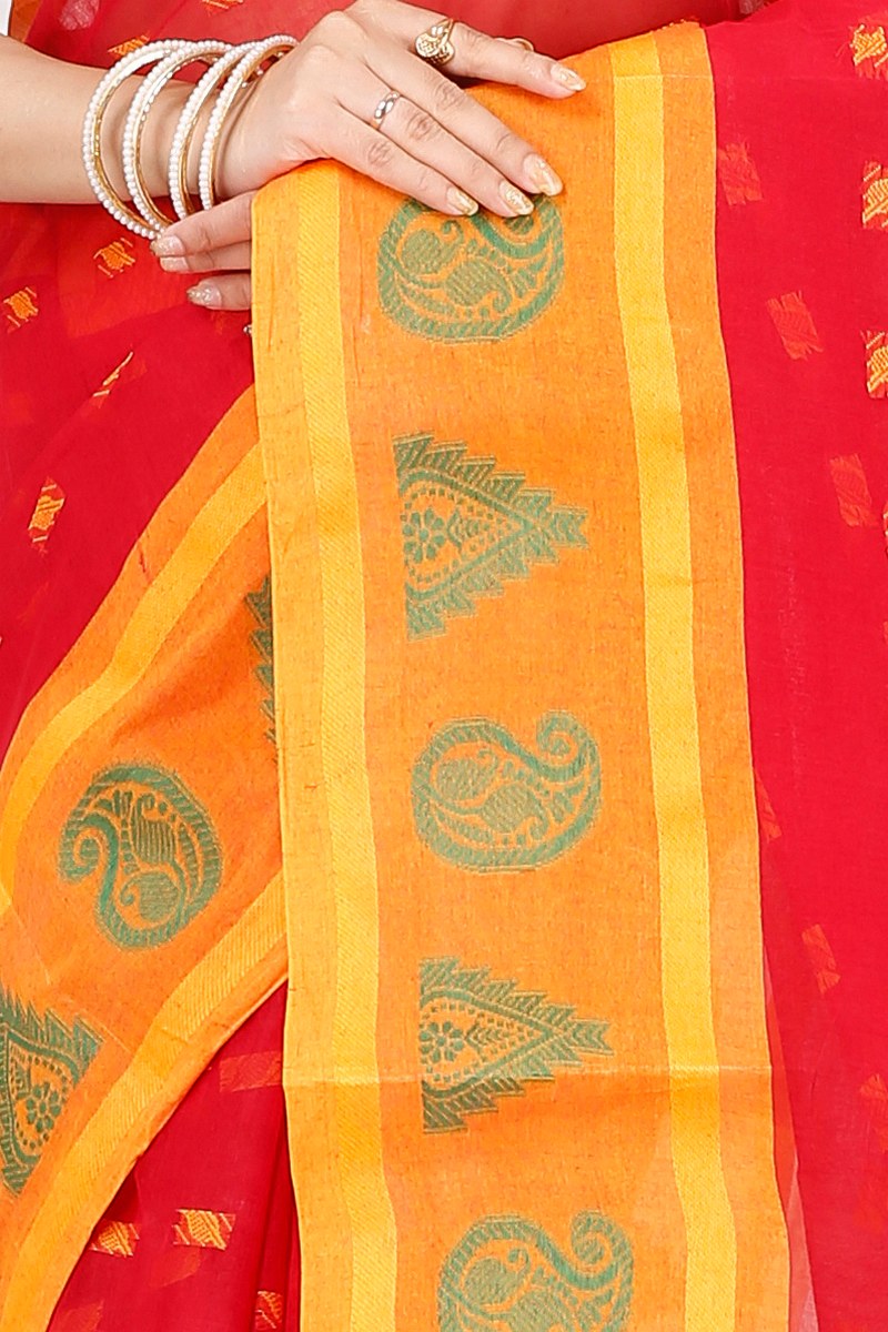 Red Pure Cotton Emma Border Tant Saree (1485)