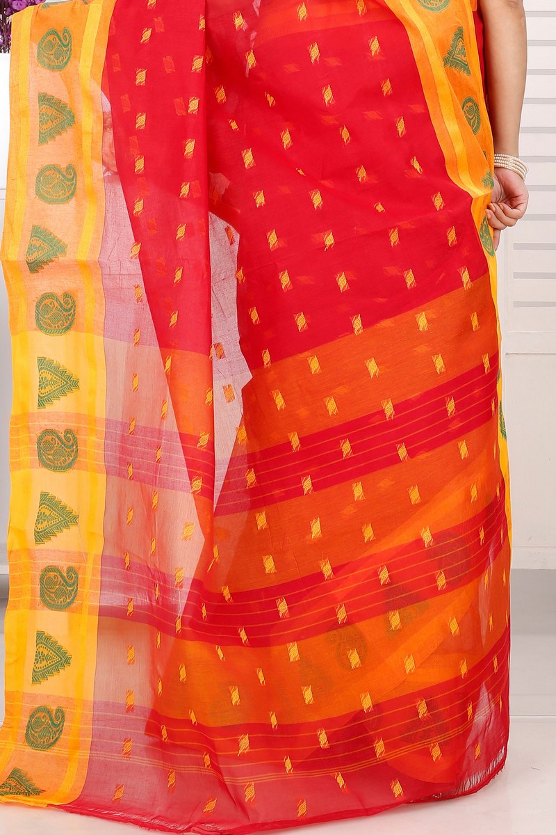 Red Pure Cotton Emma Border Tant Saree (1485)