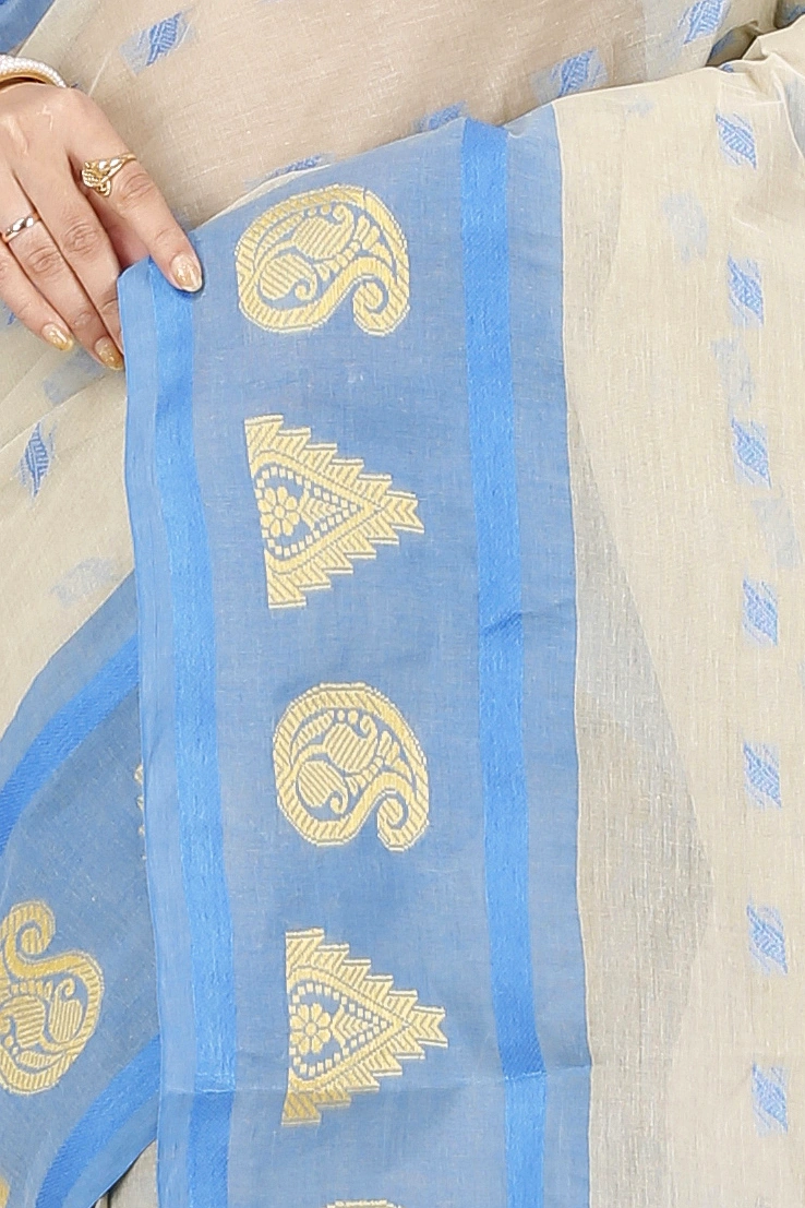 Off-White Pure Cotton Emma Border Tant Saree (1486)