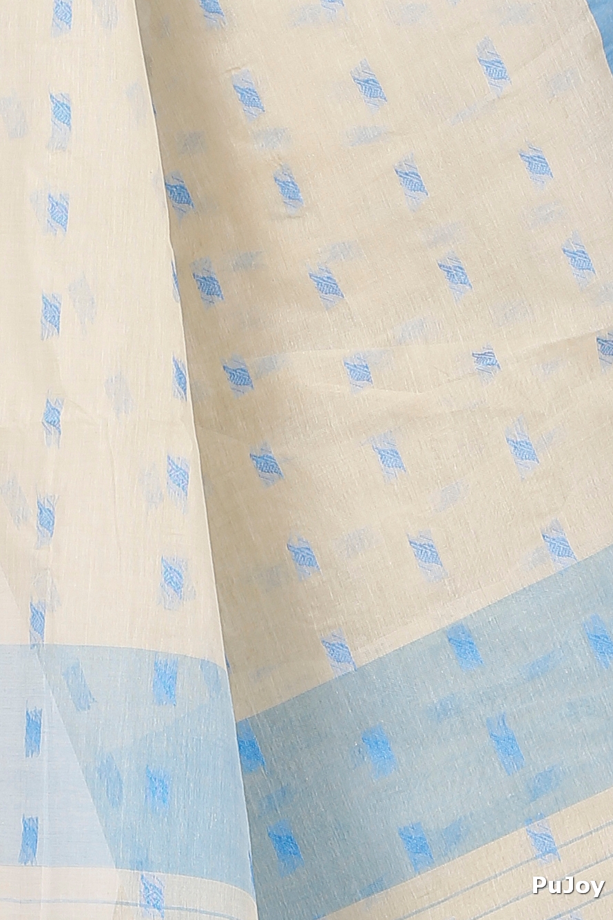 Off-White Pure Cotton Emma Border Tant Saree (1486)