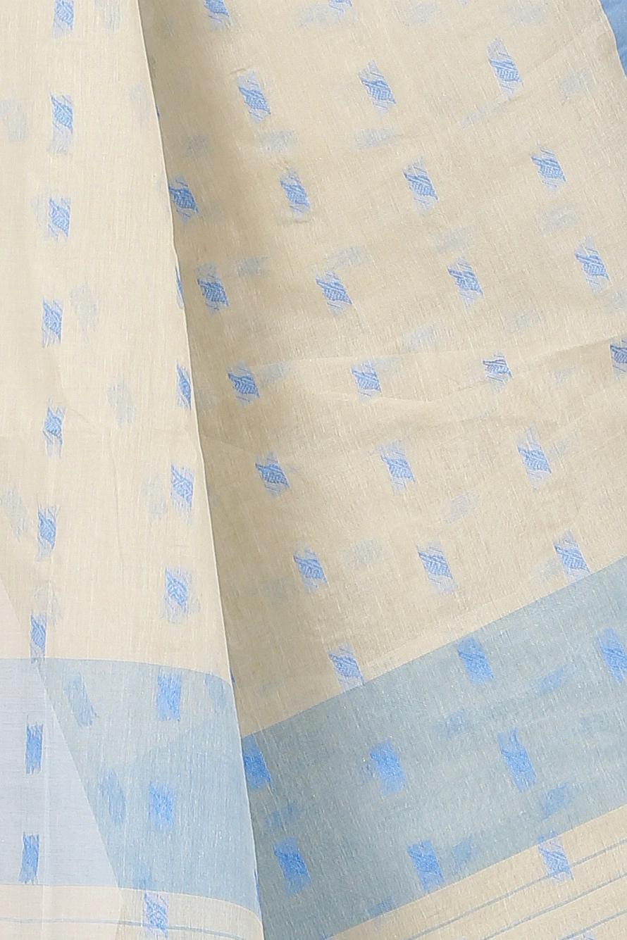 Off-White Pure Cotton Emma Border Tant Saree (1486)